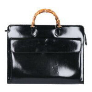 Gucci black patent leather bamboo handle briefcase